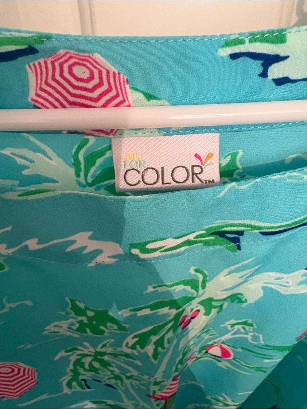 All For Color Turquoise Beach-Print Maxi Dress with Pink Accents - Picture 3 of 3